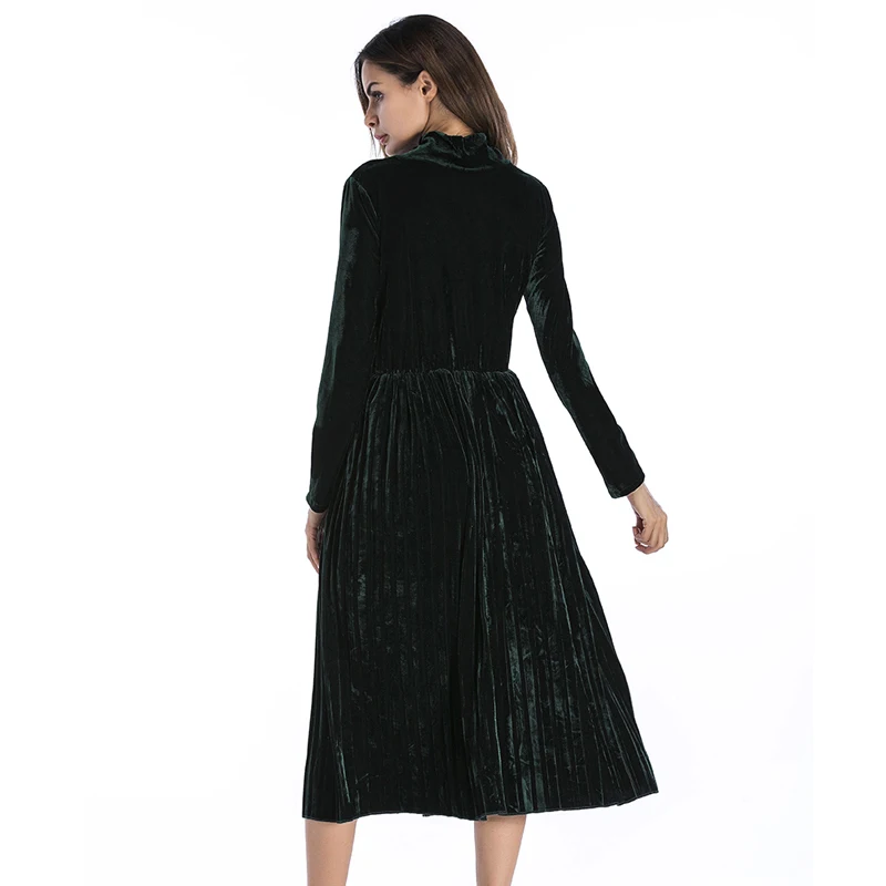 2018 Autumn Black Turtleneck Velvet Party Dress Women Winter Vintage Fashion Mid Calf Female Vestidos De Festa Plus Size | Женская