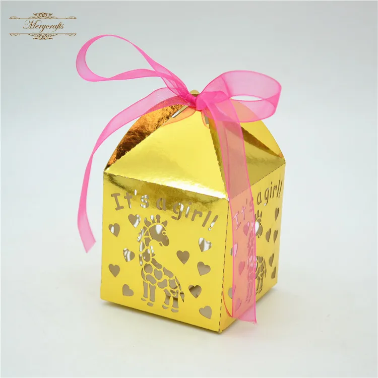 It's a girl laser cut lovely giraffe baby shower birthday favor boxes | Дом и сад