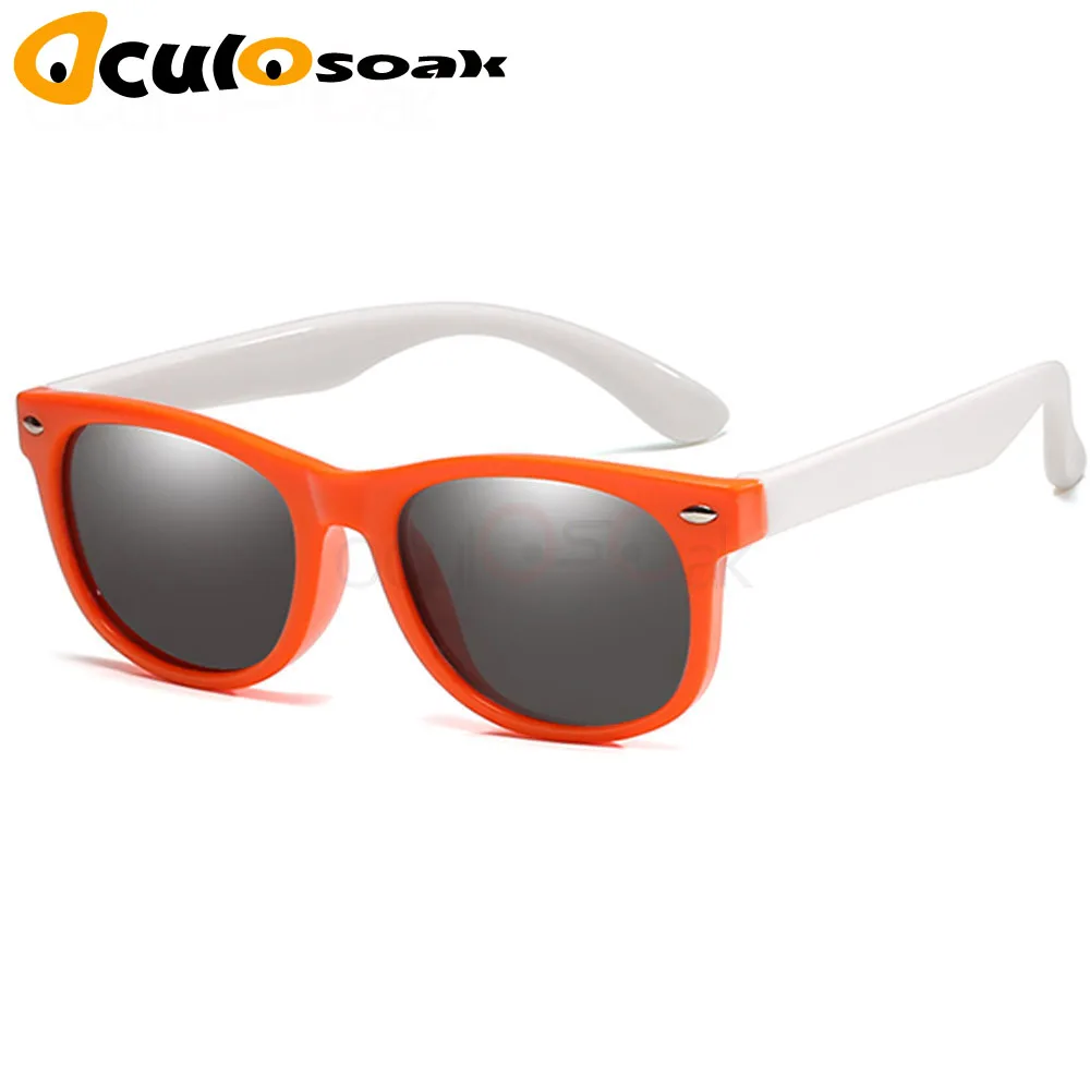 Orange White Зеркальные детские солнцезащитные очки TR90 для мальчиков и девочек, поляризованные силиконовые защитные солнцезащитные очки, подарок для детей, малышей, UV400, Gafas - Цвет линз: Orange White