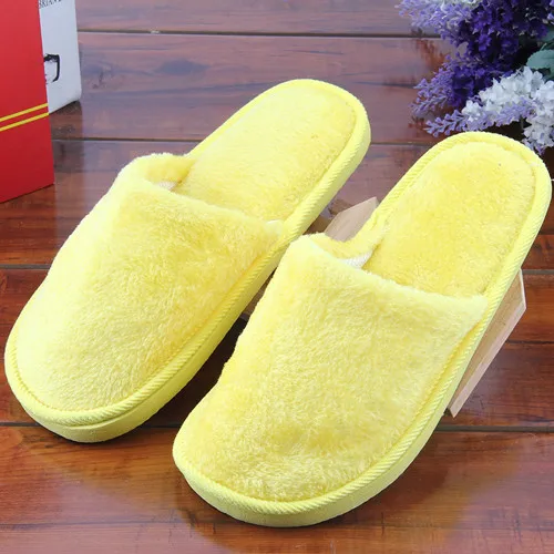 Yellow OUTAD/мужские и женские тапочки; однотонная плюшевая домашняя обувь на плоской подошве для взрослых; размеры 37-45; Прямая поставка - Цвет: Yellow