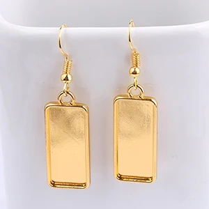gold plated Reidgaller 10 шт. прямоугольник кабошон Серьга База Установка заготовки 10x25 мм розовое золото черный металлический ободок лотки для изготовление сережек - Цвет: gold plated