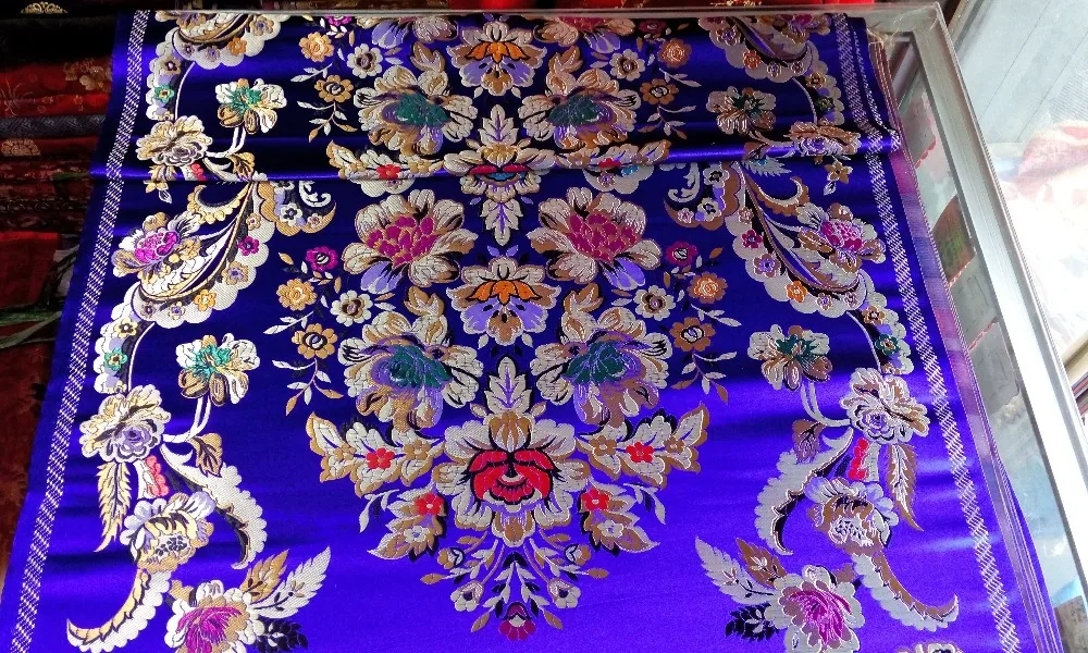 Китайская традиционная парча 75 см полиэстер сапфировый синий задник с Красным