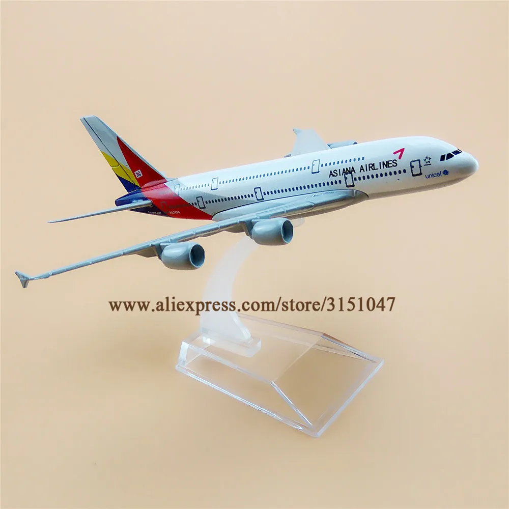 Сплав металла корейский Air Asiana Airlines A380 модель самолета Asiana Airbus 380 Airways модель самолета Стенд самолет детские подарки 16 см