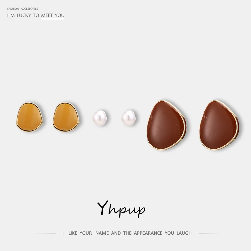 Yhpup 3 пар/уп. корейские медные эмалевые серьги-гвоздики с имитацией жемчуга