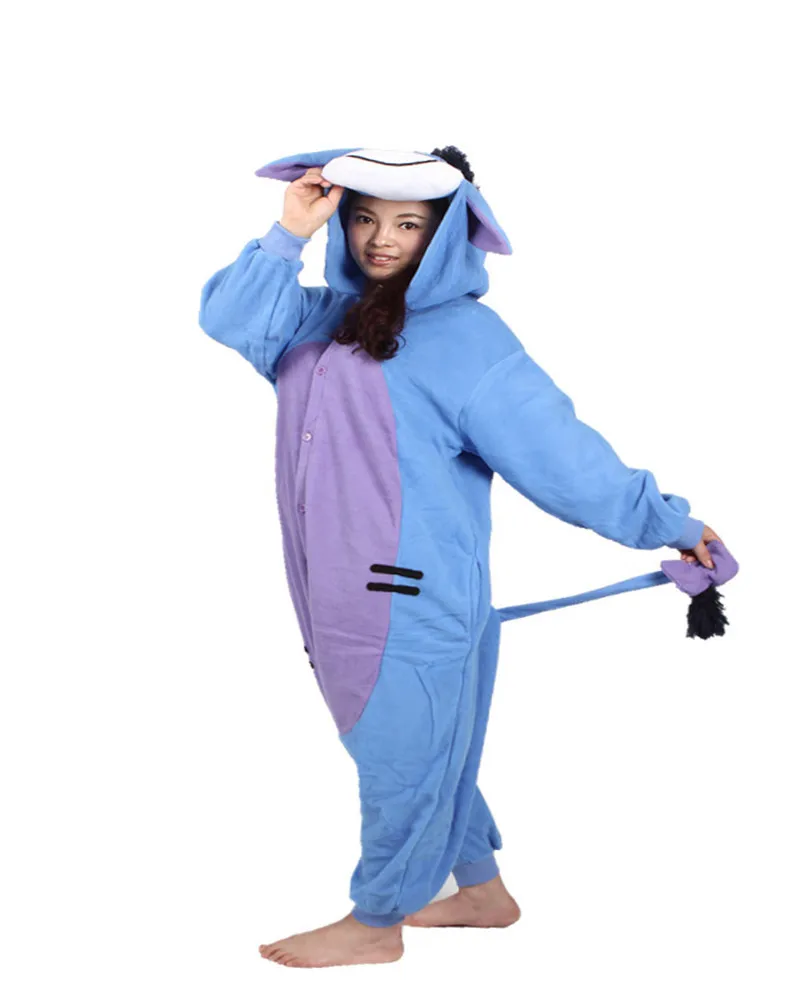 Голубой Ослик Onesie косплей костюм новая обувь в виде лап девушки комбинезон