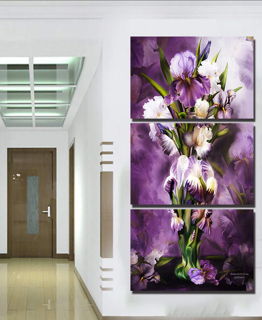 Картина на холсте Горячая продажа 3 панели Современная стена Красивые фиолетовые цветы Изображения для гостиной Большой HD без рамки.