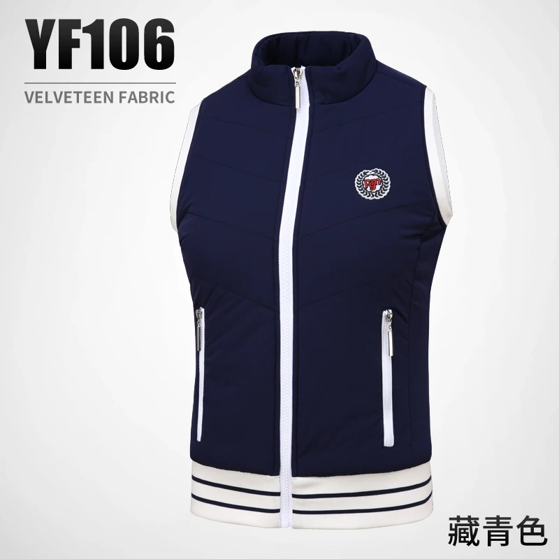 vest navy blue PGM одежда для гольфа, Женская куртка без рукавов, осенняя/зимняя женская одежда, костюм, ветровка, плюс бархатный жилет, Спортивная одежда на молнии - Цвет: vest navy blue
