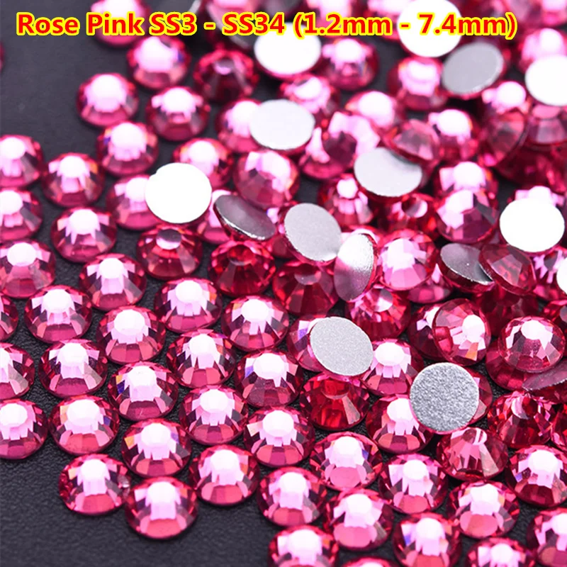 

ss4-ss12 Multi-size Rhinestones ss30 Nail Art Decorations Crystal nail strass Rose Pink Flat Bottom Hotfix Studs Stone DIY Beads