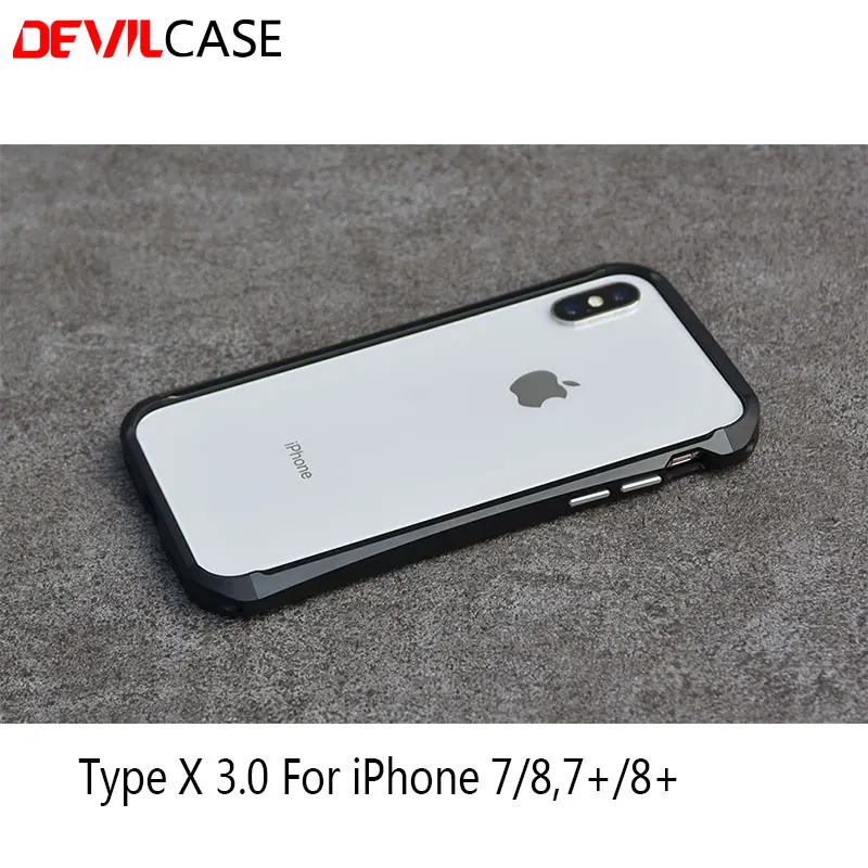 DEVILCASE For iPhone 7 8 Plus TYPE X 3.0 Cellphone Bumper + Back Tempered Glass Protector Aluminum with Plastic Mobile Cases |