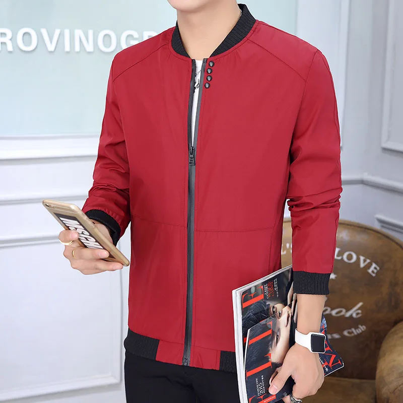 

2020 men of the new trend of cultivate one's morality leisure jacket collar pure color thin baseball uniform
