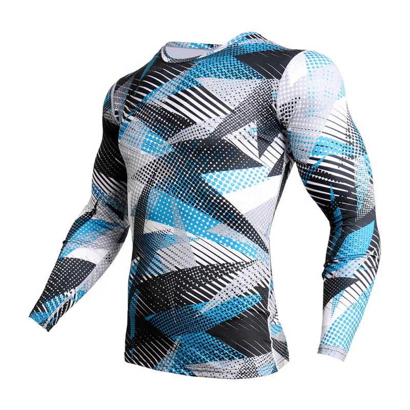 Blue color T-shirt Мужские фитнес беговые колготки тренировочные брюки Камуфляжный спортивный костюм компрессионные штаны Беговая одежда леггинсы Рашгард мужские - Цвет: Blue color T-shirt