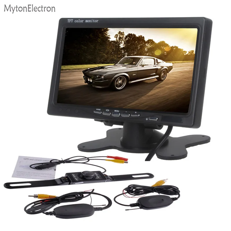 HD Screen 7 inch Car Remote Display DVD Monitor + wireless Parking Reversing RearView Backup Reverse License plate frame Camera |