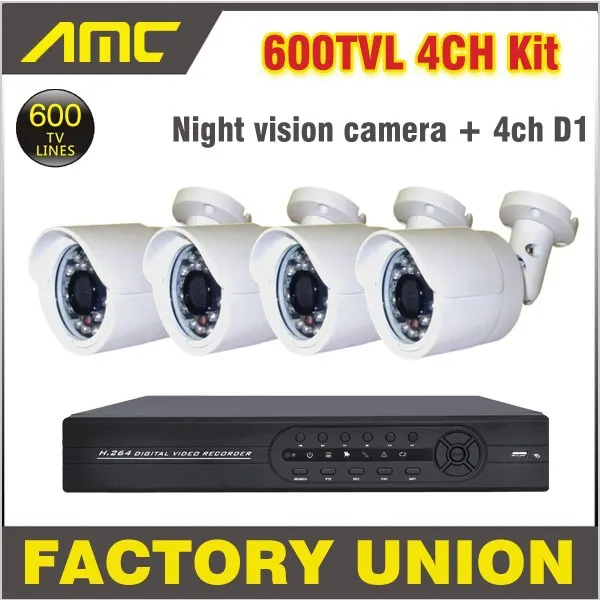 600TVL Водонепроницаемый Камера S CCTV Системы 4ch канала D1 комплект видеонаблюдения