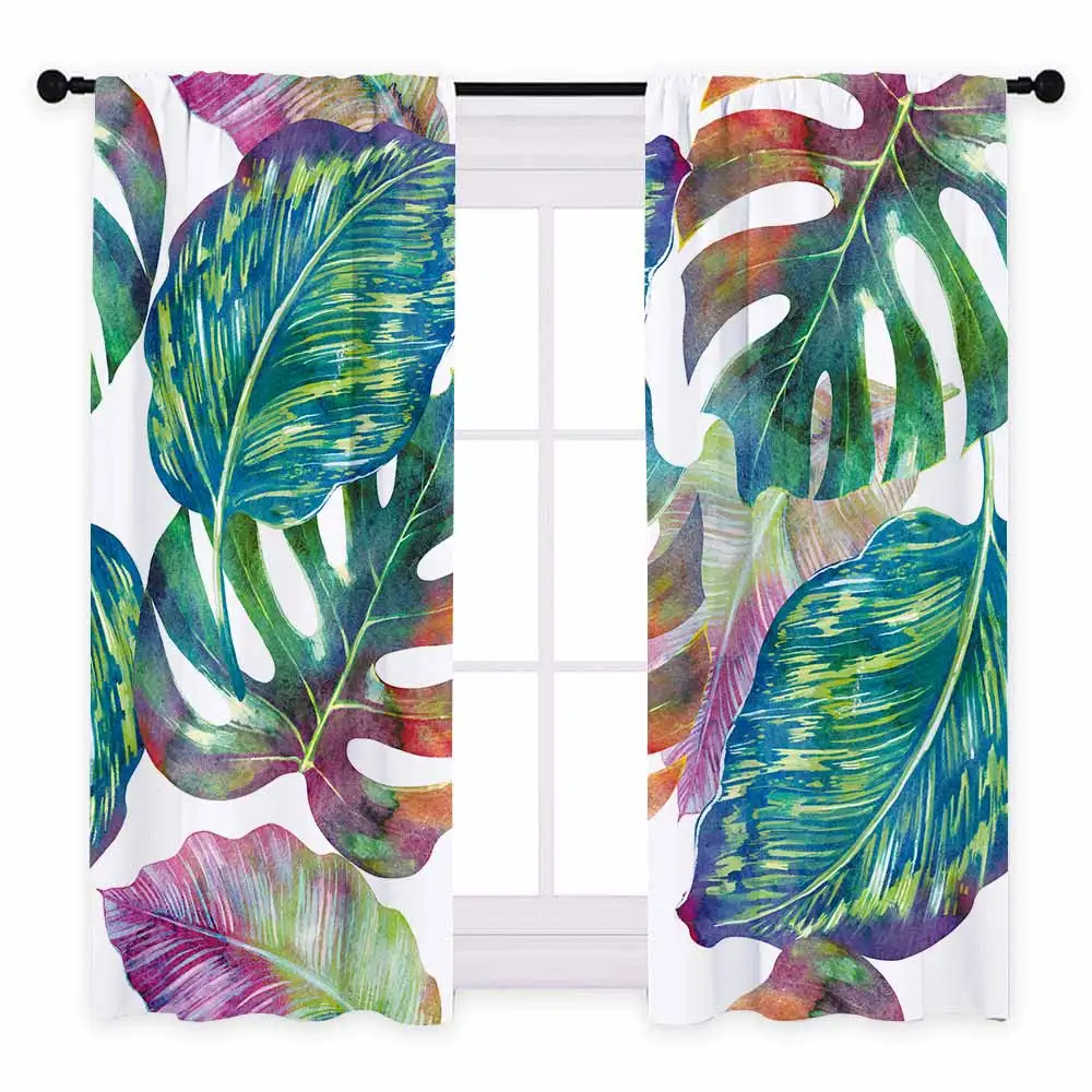 Style D - 2pcs Miracille тропические листья цифровая печать окна шторы затемненные атласные s зеленые растения драпировка для гостиной - Цвет: Style D - 2pcs
