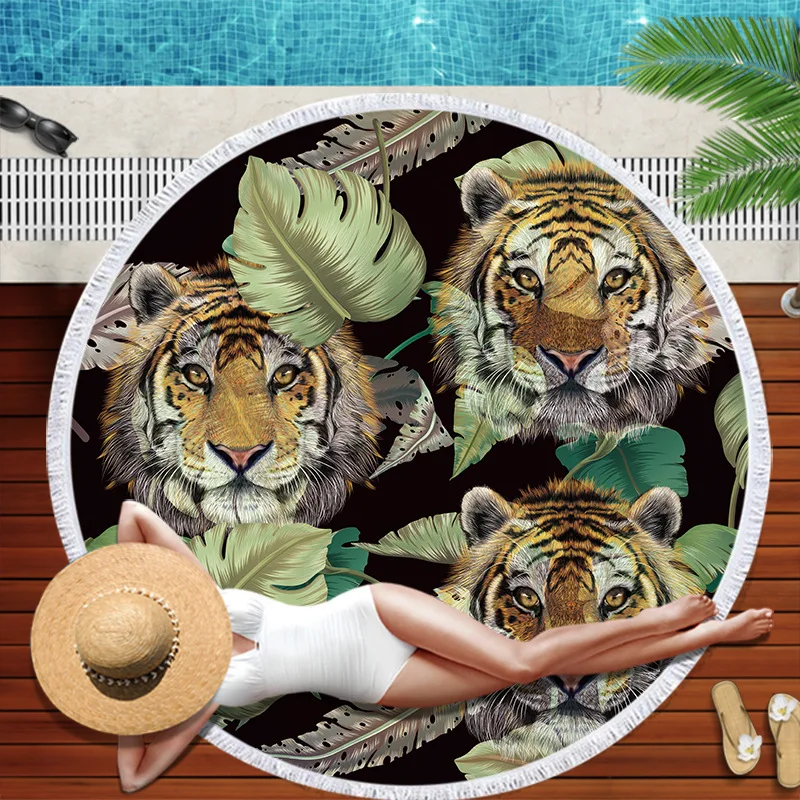 Пляжное полотенце из микрофибры с изображением леса тигра большое круглое