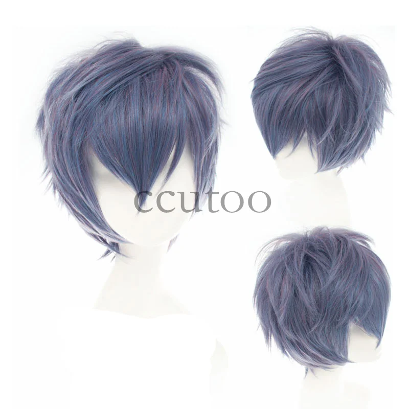 Ccutoo 30 см/1" Vocaloid Kaito темно-синего цвета с короткими аксессуар для волос пушистой цветок синтетический парик для студенческой вечеринки теплостойкое волокно - Цвет: T1B/30