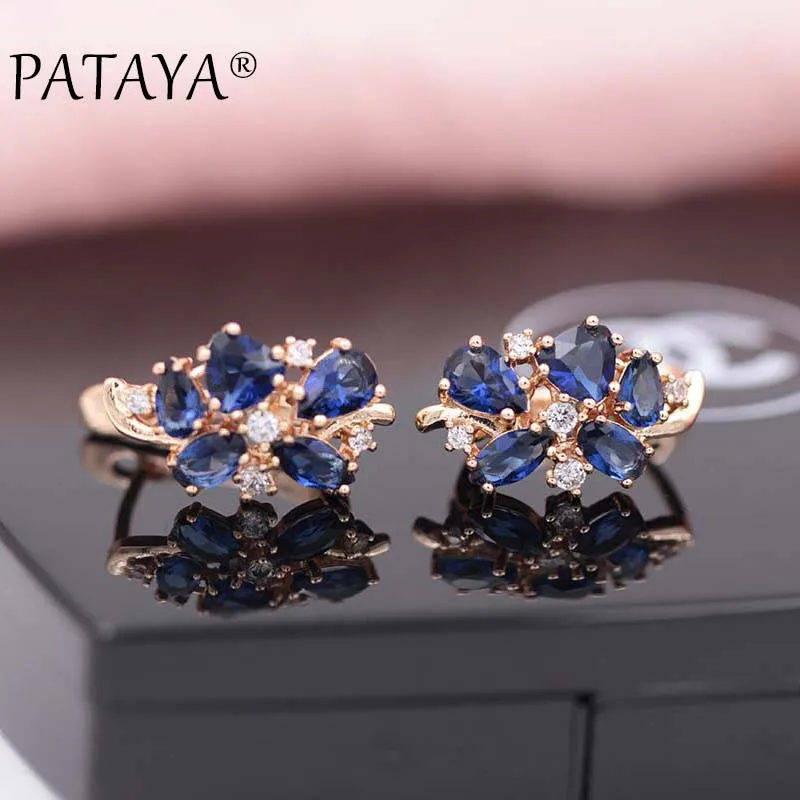 PATAYA, разноцветные, голубой природный Цирконий, короткие серьги, 585, розовое золото, RU, хит, эксклюзивный дизайн, ювелирное изделие, женские роскошные серьги