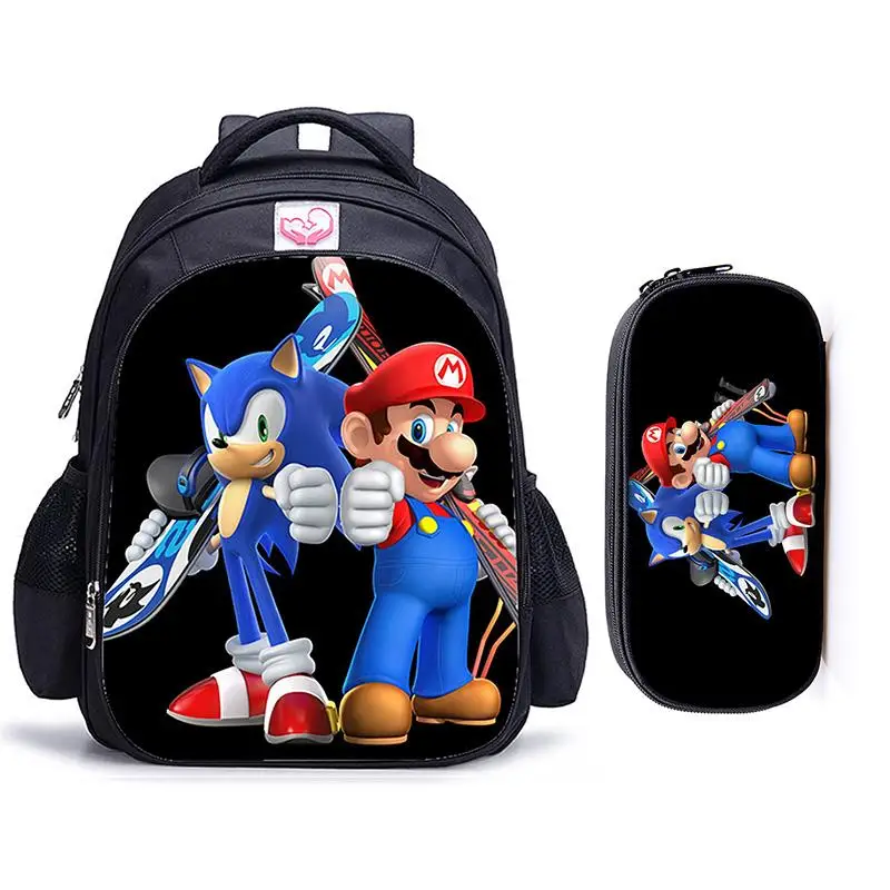 2pcs Sonic 22 16 дюймов настроить ваш логотип имя изображения детские школьные сумки ортопедический школьный рюкзак для детей, мальчиков и девочек Mochila Infantil сумки с рисунком - Цвет: 2pcs Sonic 22