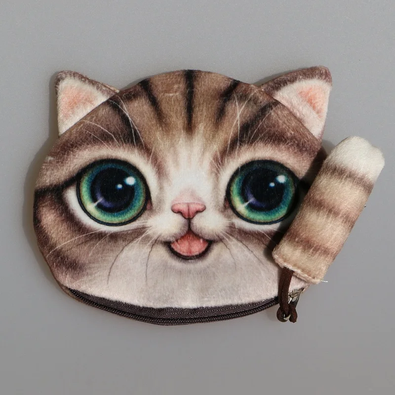 Милый 3d животное лицо молния чехол портмоне «кошка» женский кошелек bolsas/Детская сумочка Макияж Багги Сумка bolsa feminina