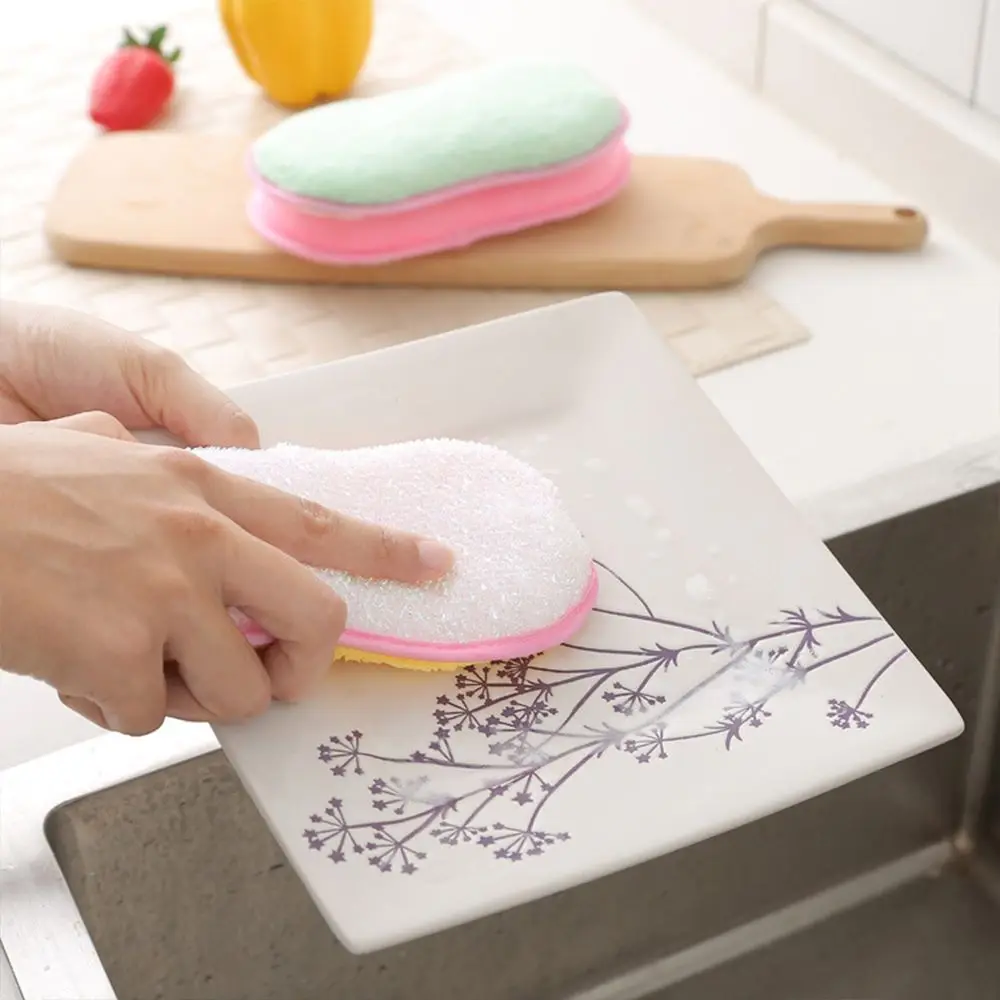 2 шт. зеленая/Розовая/Желтая Мягкая прочная салфетка для очистки посуды губка