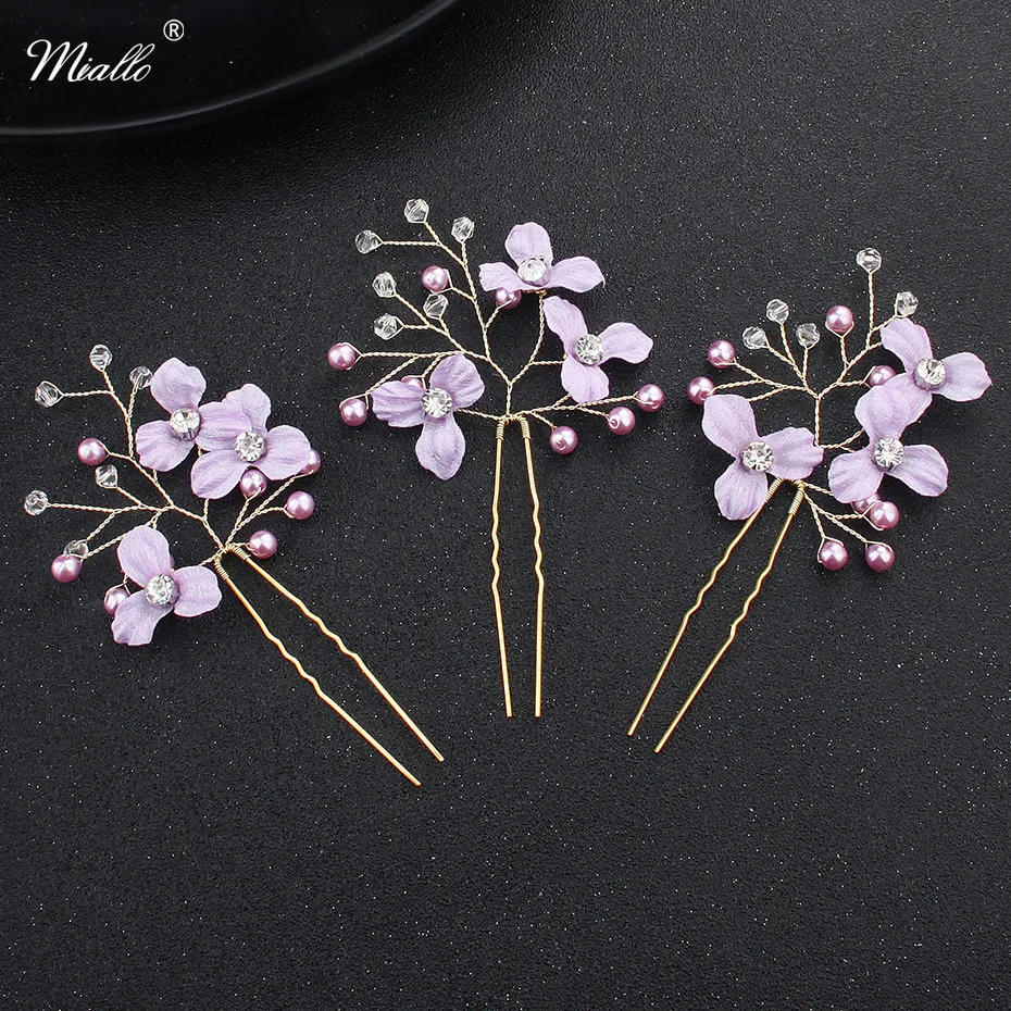 Заколки для волос Miallo 3 шт./лот ручной работы фиолетовые с цветами|accessories for bride|hair