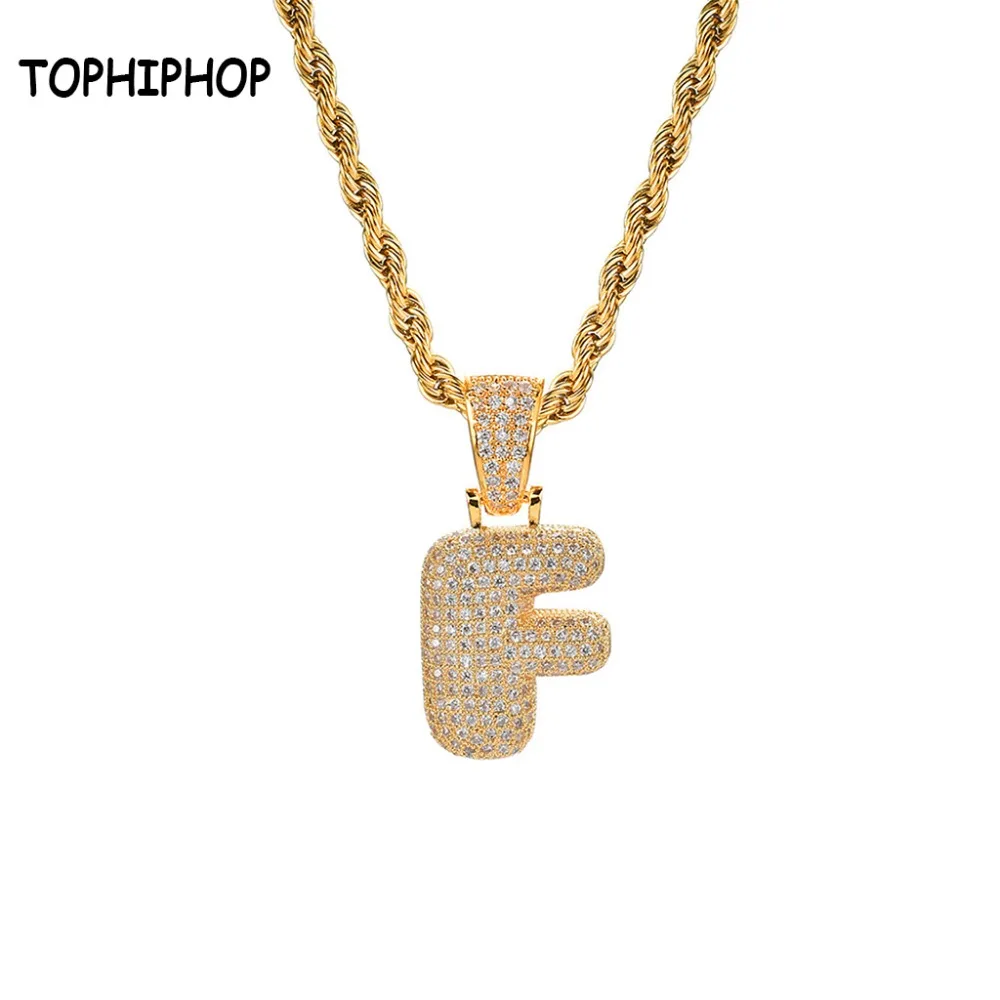 

TOPHIPHOP Zircon Letter Pendant Necklace With Golden Rope Chain Ice Crystal Pavé AAA CZ Fashion Hip Hop Jewelry Gift for Women