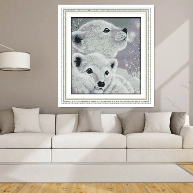 Набор для вышивки крестиком из двух небольших белых медведей 11CT 14CT напечатанный
