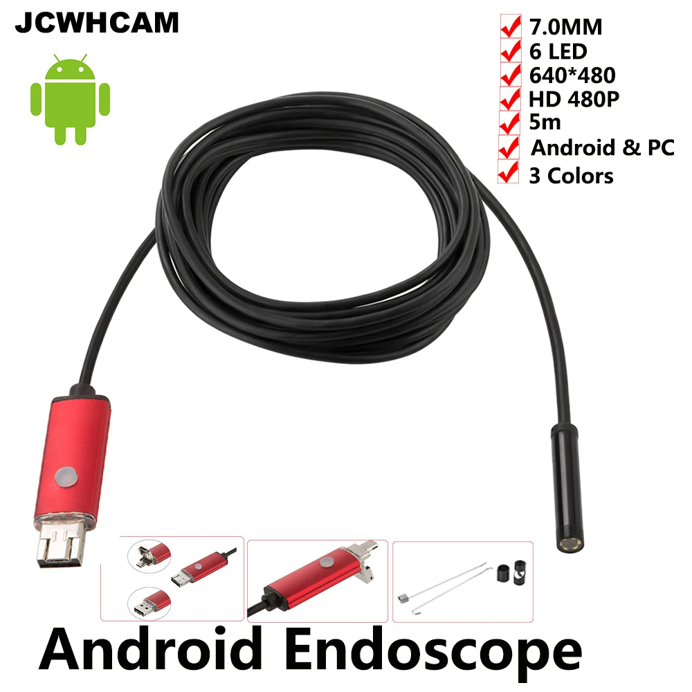 

JCWHCAM 5M Flexible USB Android Endoscope Snake OTG USB Endoscope 7mm Lens IP67 Waterproof USB Borescope Pipe Inspection Camera