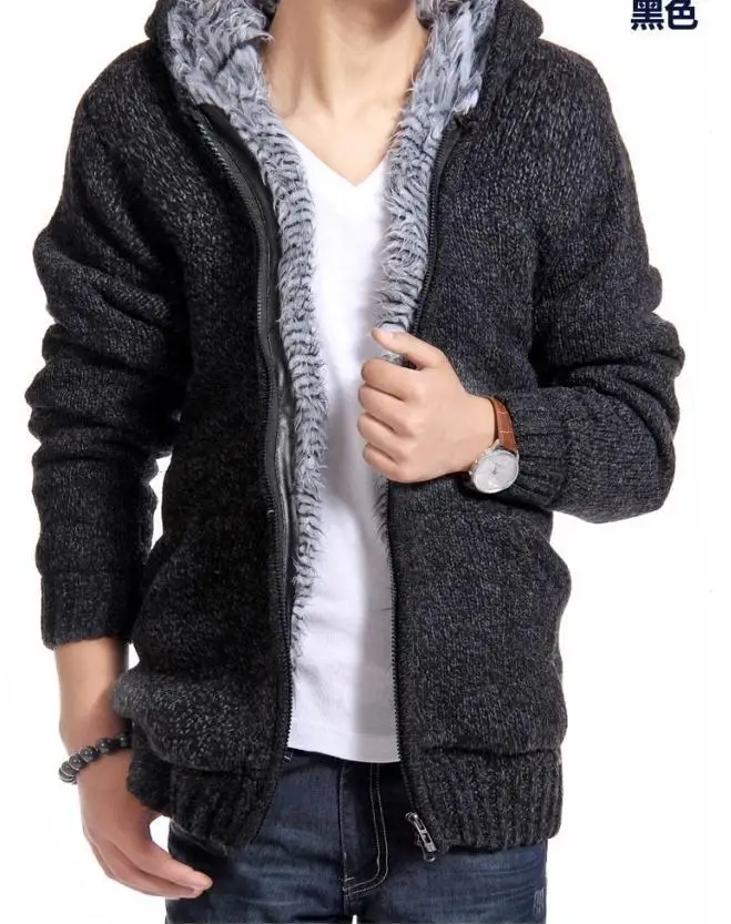 New autumn winter new fashion men's thick warm padded cardigans knitted black gray sweaters knit jackets M L XL 2XL hot sale