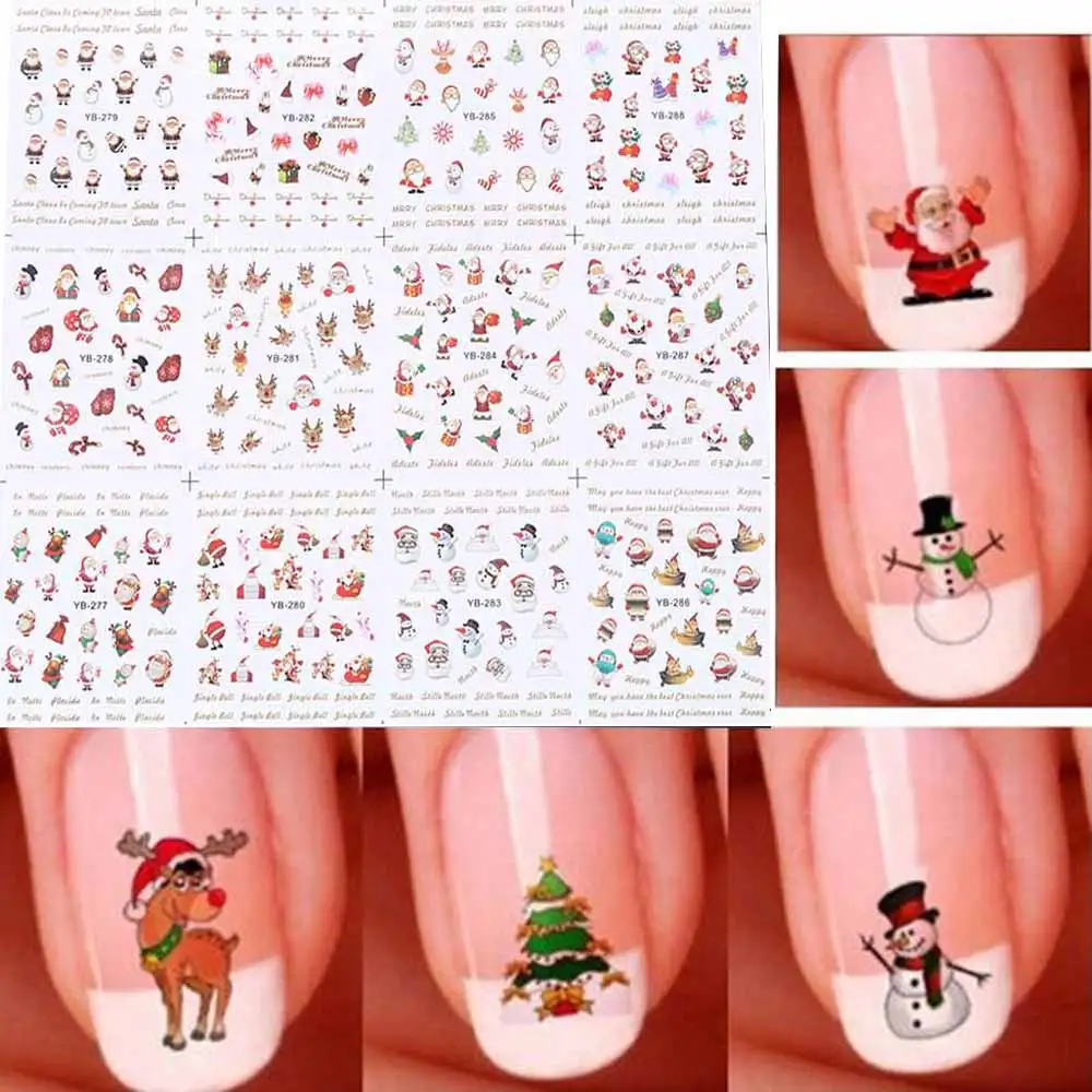 Tomtosh 12 Лист Рождественские 3D Nail Art Наклейки снежинки и забавные Снеговики ногтей