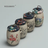 1pcs wizamony tea jar caddy for puer crude pottery oolong tea chinese porcelain ceramic jar tea canister kung fu storage chest