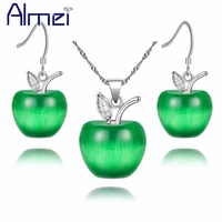 almei 49 off pink crystal wedding apple jewelry sets silver color necklace earring set women green white red earrings yl007