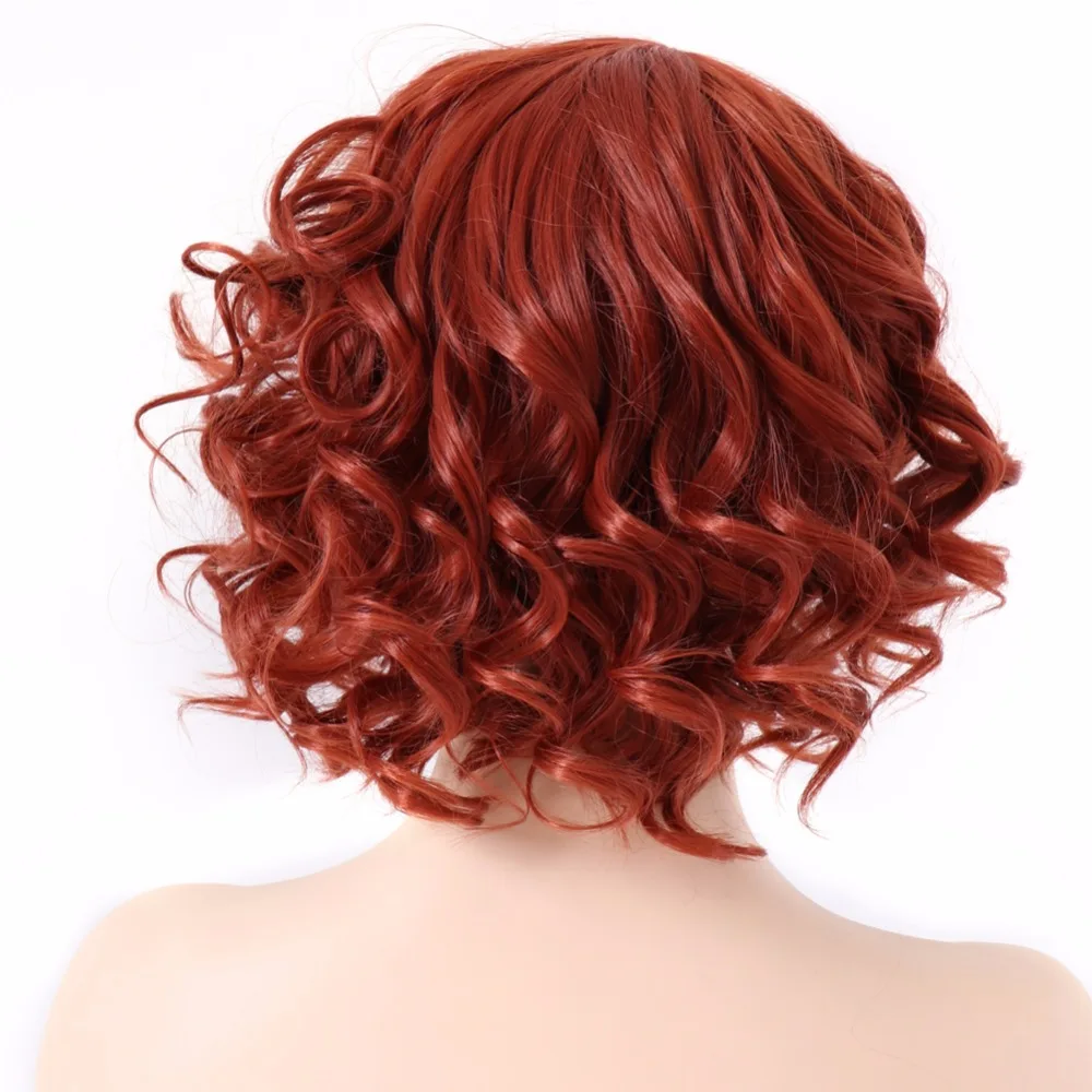 BESTUNG медные Красные Короткие вьющиеся парики с боковой челкой синтетические