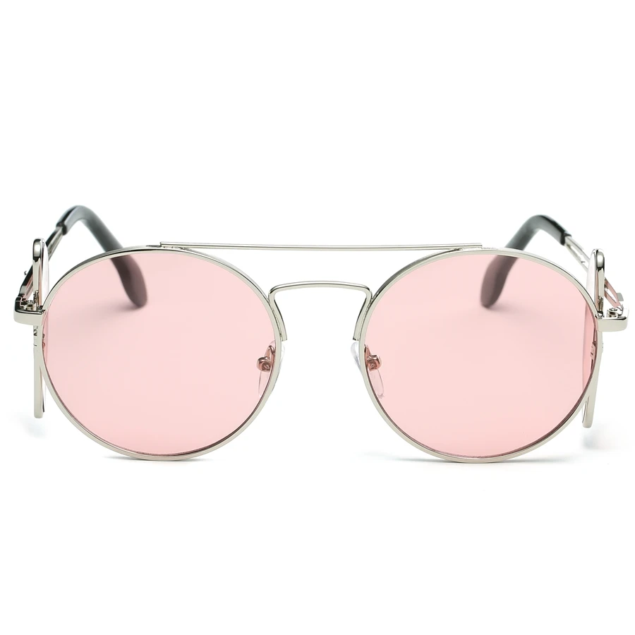 Silver and Pink Ретро Мужские Женские солнцезащитные очки овальные негабаритные флип съемная рамка двойного назначения металлическая оправа солнцезащитные очки UV400 - Цвет линз: Silver and Pink