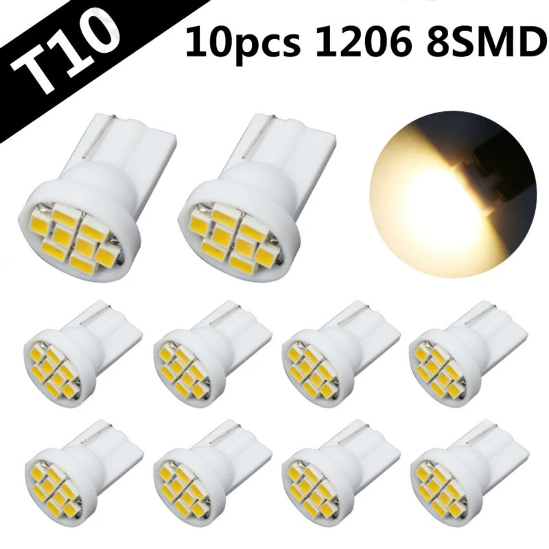 Светодиодсветодиодный лампы T10 W5W 1206 SMD 8 светодиодов теплый белый свет лампа 168 192