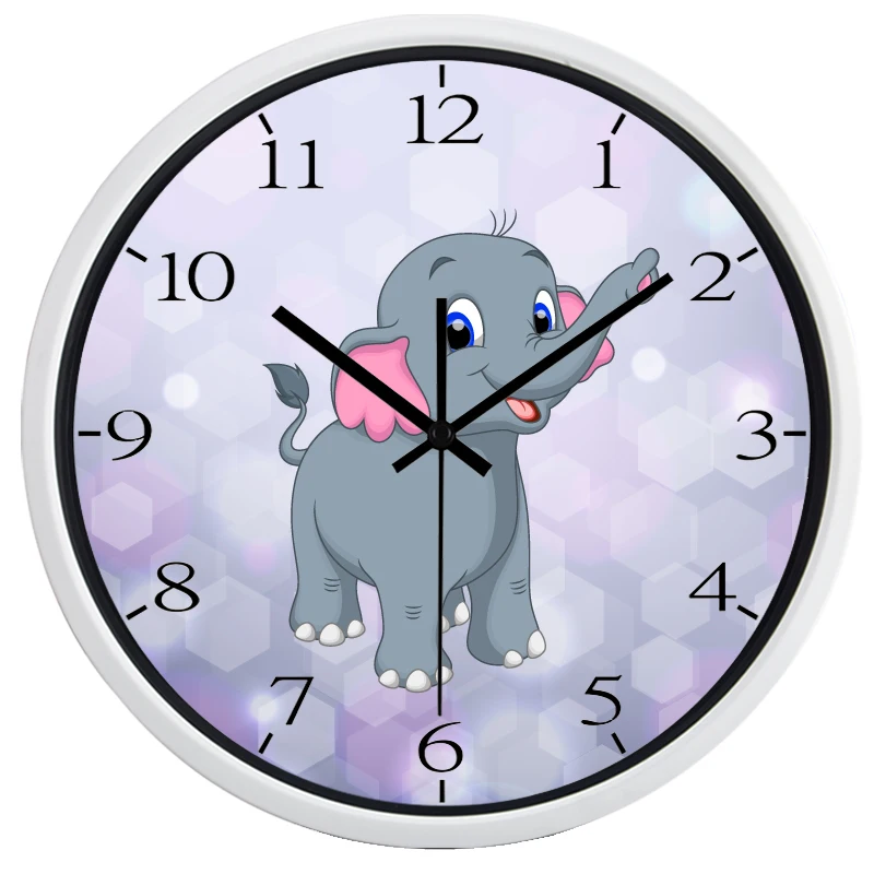 Мультяшные фиолетовые бесшумные настенные часы с милым слоном для детской