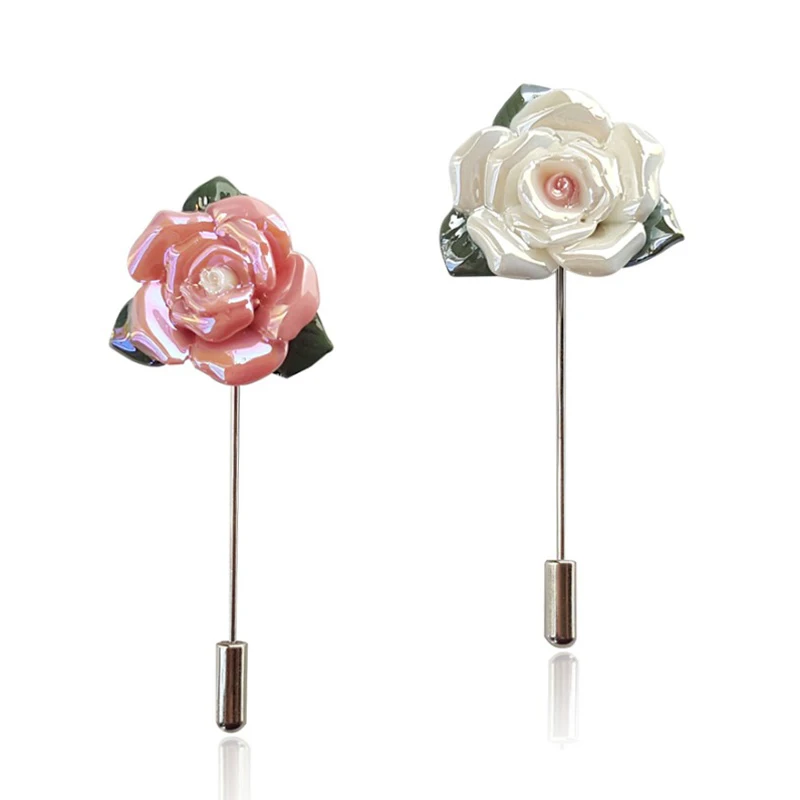 Нежный ручной Сияющий керамика Броши с розами ювелирные изделия розовый и белый