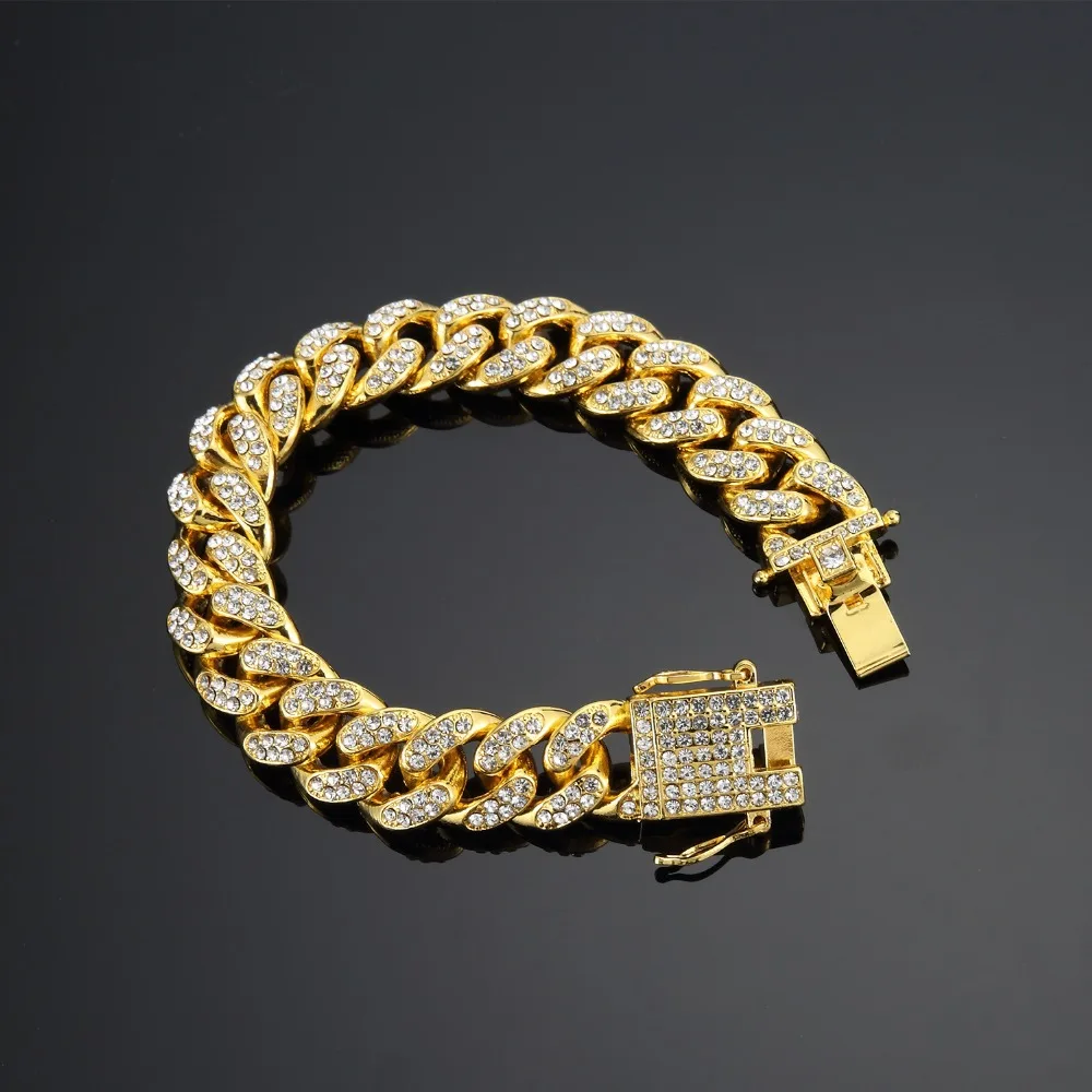Горячая хип-хоп Iced Out Bling CZ мужской браслет Мода 18-20 см Длинные Браслеты из США кубинские мужские ювелирные изделия Хип-хоп подарки
