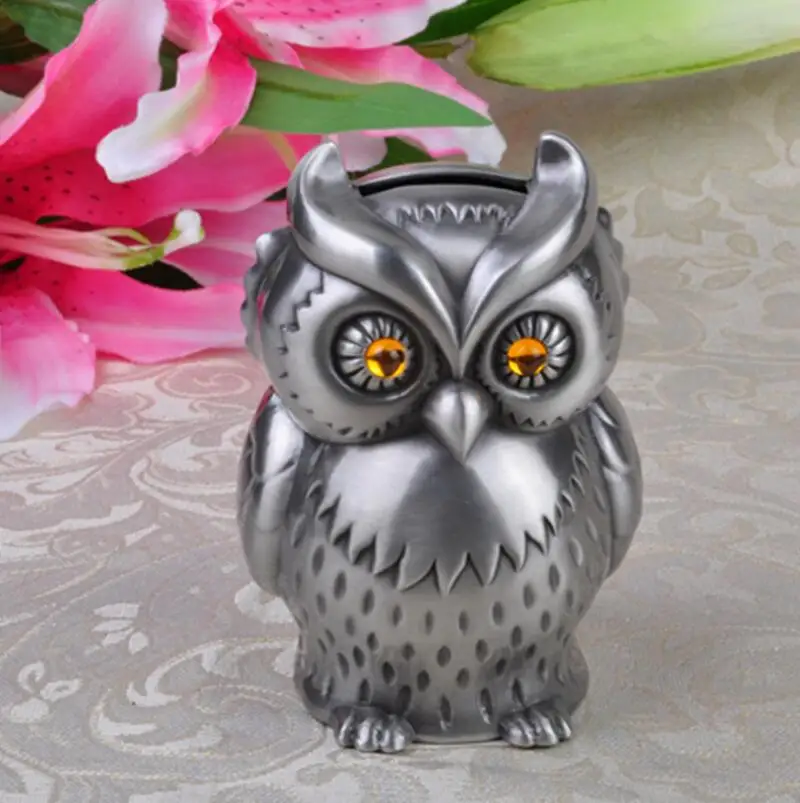 

Home Decor Craft Birthday Gifts Owl Shaped Kids' Metal Piggy Bank Coin Money Saving Box LX4690