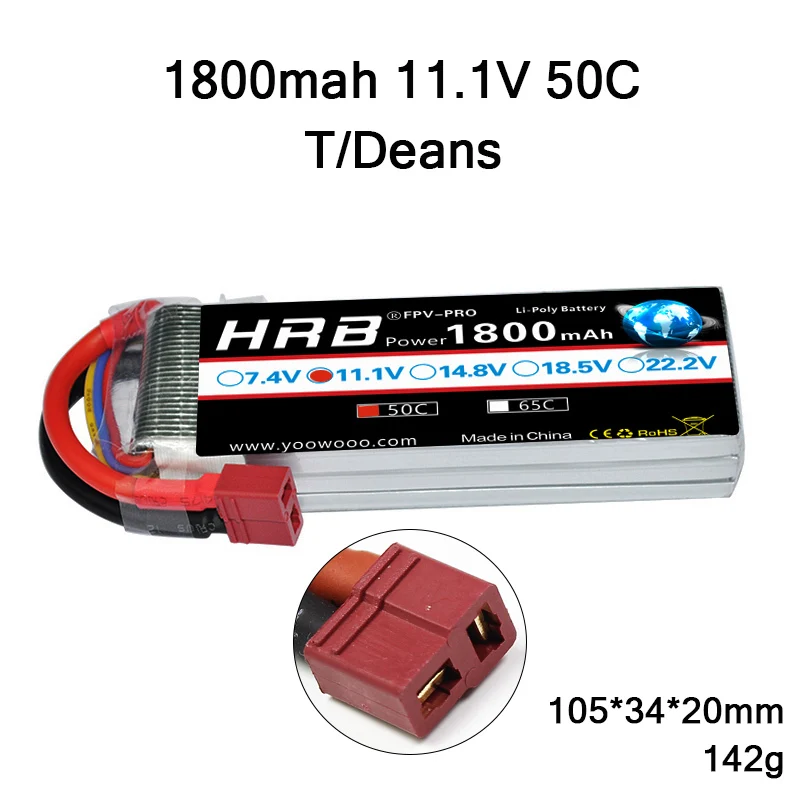 HRB 11,1 V Lipo батарея 1300mah 1500mah 1800mah 3S 45C 65C 50C 90C XT60 T Deans женские части для радиоуправляемый самолет, Квадрокоптер внедорожников - Цвет: 1800mah 50C T