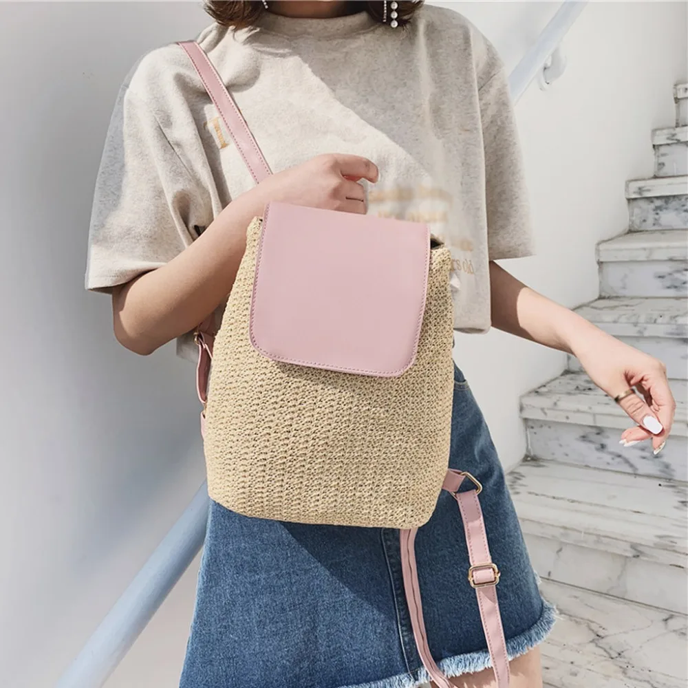 Летний соломенный рюкзак сумка на плечо для женщин девочек подростков