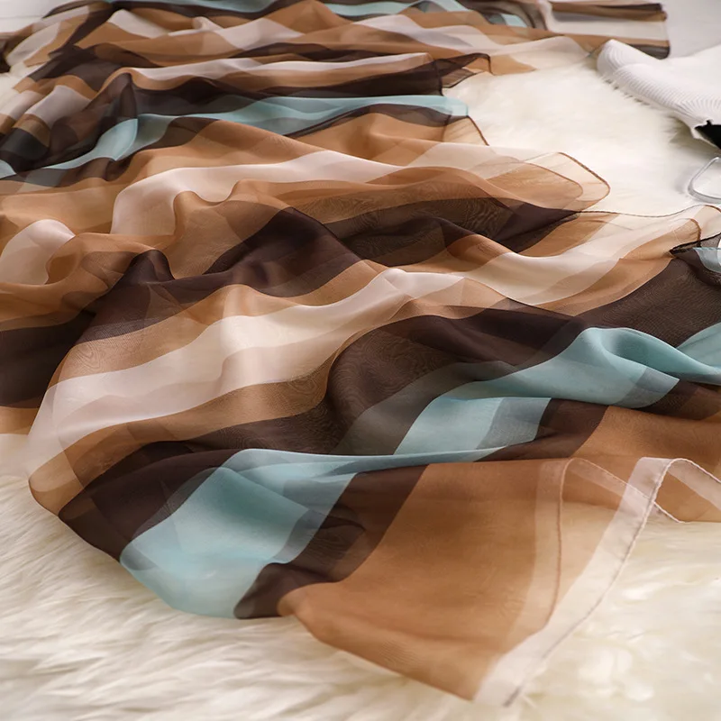 Женский модный Шелковый шифоновый шарф в полоску роскошный фирменный принт