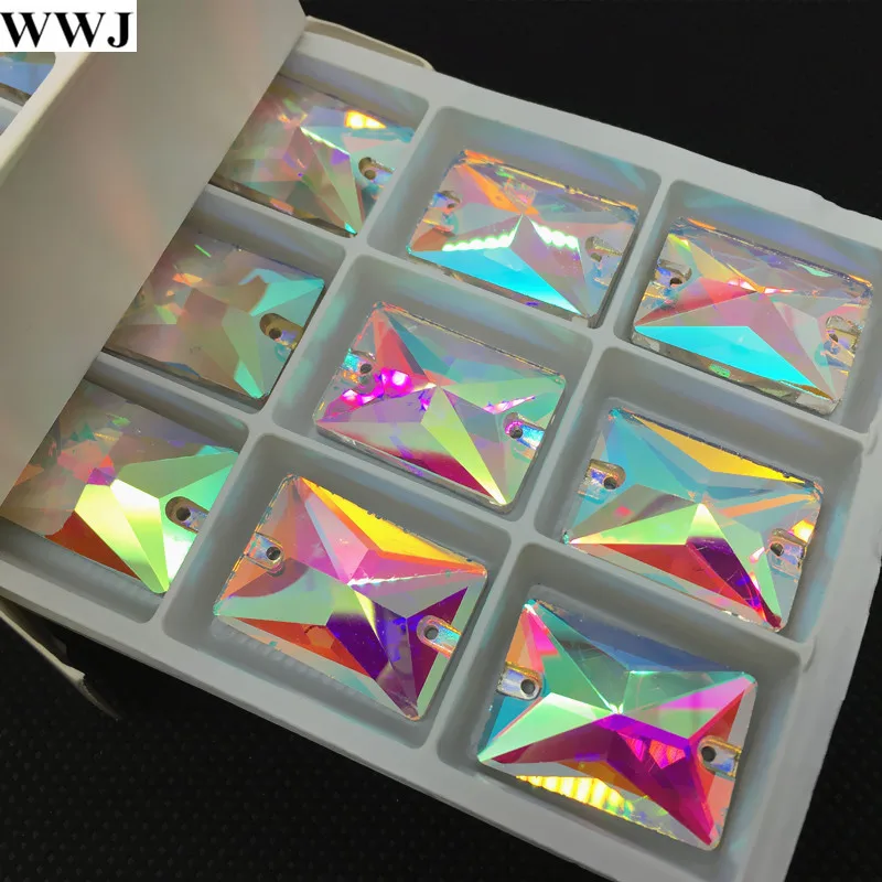 Стеклянный кристалл прямоугольной формы пришить на камень кристально чистый AB 2