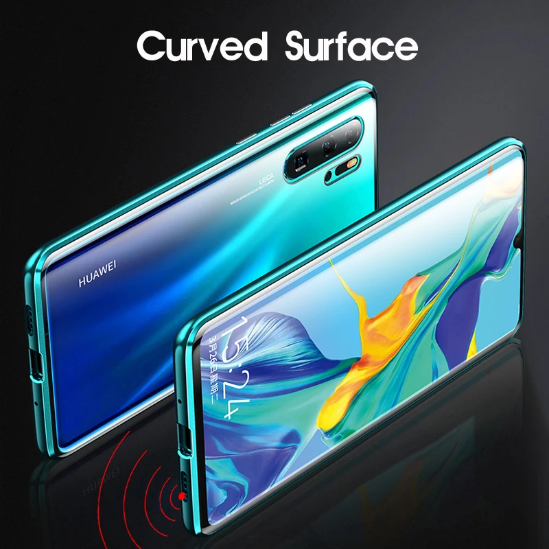 Double Curved 360 Full Body Case For Huawei P30 Pro P20 P20Pro P30Pro Phone Magnetic Metal Bumper &Front Tempered Glass Cover On |