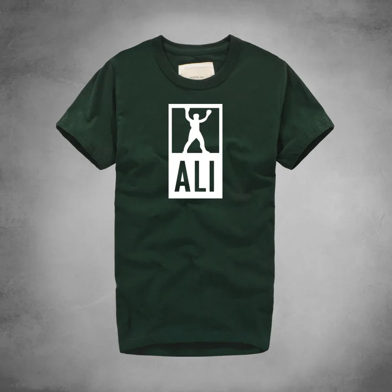 dark green Мужские футболки с надписью «MUHAMMAD ALI», Повседневная футболка для фитнеса, чемпион по боксу, ММА, короткий рукав, принт, повседневная хлопковая одежда, футболки - Цвет: dark green