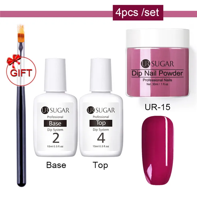 4pcs set UR-15 Ur Sugar 4 шт Dip набор пудры для ногтей Блеск для ногтей французский лак голографический Маникюр 30 мл сухой хромированный пигмент для ногтей искусство - Цвет: 4pcs set UR-15