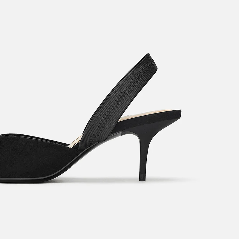 Женские слинбэки FSJ черные модельные туфли-лодочки на тонком каблуке с острым