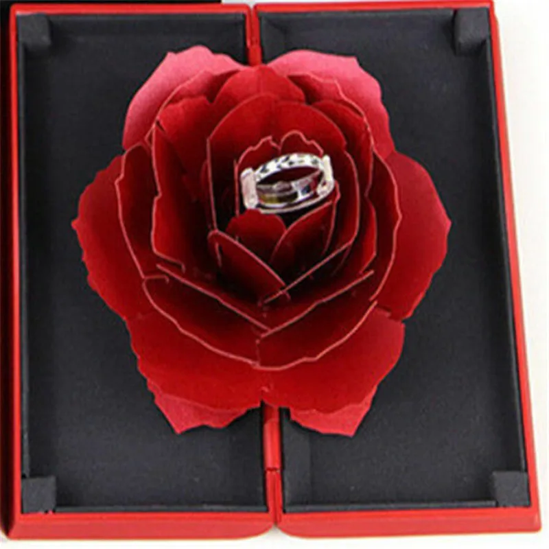 3D Pop Up Rose Ring Box Wedding Engagement Jewelry Storage Holder Case Bump - Цвет: Красный