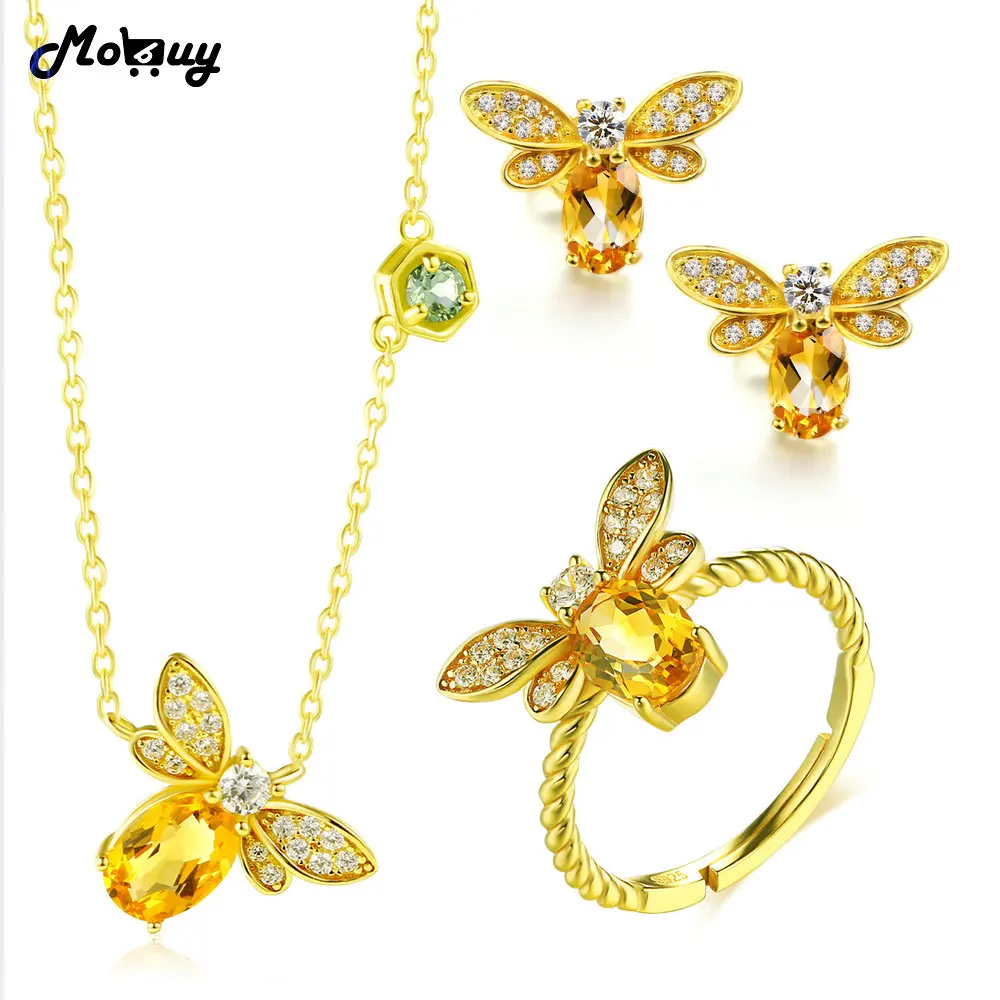3 шт. набор ювелирных украшений в виде насекомых из цитрина|jewelry sets|fine jewelryjewelry set 925