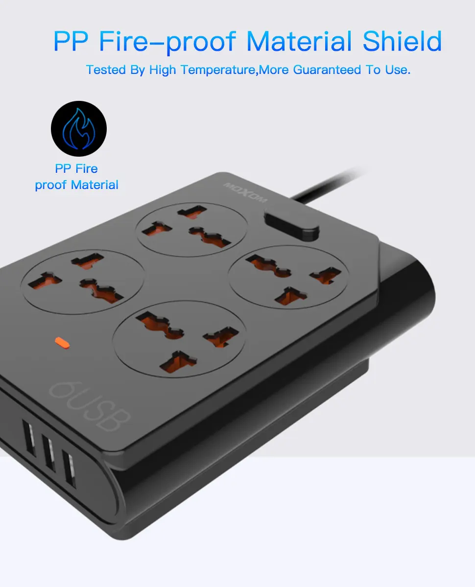 MOXOM умный дом электронный блок питания розетка Быстрая зарядка 6 USB+ 4 розетки стандартный разъем интерфейс расширение ЕС Великобритания